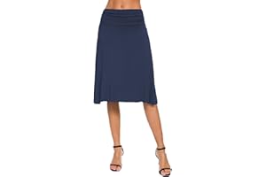 EXCHIC Damen Elegant Elastische Taille A-Linie Yoga Rock Einfarbig Sommerrock Knielang