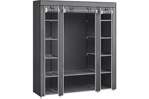 AROME PUR Fabric Canvas Wardrobe Organizers Clothes Rail Shelves Storage Closet Triple (Grey)