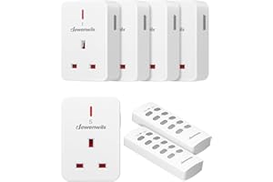 DEWENWILS Remote Control Plug Socket, 13A/3120W Heavy Duty Wireless Light Switch, 30m/100ft Long Range, Programmable, CE and RoHS Listed, 5 Pack Sockets and 2 Remotes