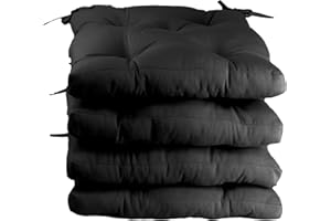 MORE FREE-Pack 4 Cojines para Silla，Cojin de Asiento Decorativo Funda de Poliéster y Relleno de Fibra Hueca 45x45x5cm,Ideal para Comedor, Terraza, Salón y Restaurante (Negro, Pack 4)