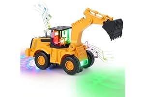 KIZTOYS&1 Bagger Spielzeug, Automatisches Gehen mit Sound und Licht Fahrzeug Baustellenfahrzeuge, Auto Kinderspielzeug Bagger mit Lichtern und Mehrfacher Musik für Kinder 3 4 5 6 7Jahre