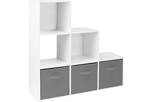 Hartleys White 6 Cube Unit and 3 Grey Storage Drawers