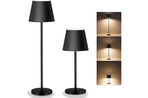 Seyxicnor 2 Pack Cordless Lamp Adjustable Height, 5400mAh Rechargeable Battery Table Light with Metal Lampshade Waterproof, 3 Color Dimmable Bedside Touch Lamp for Bedroom Restaurant Outdoor (Black)