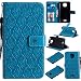 Produktbild Thrion Motorola Moto C Plus Hülle, Prägung Muster PU Leder Wallet Tasche Brieftasche Schutzhülle - Blau