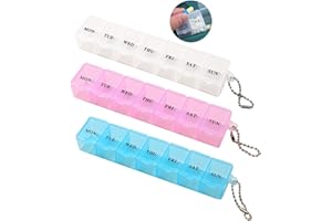 TIGERRDU 3pcs Pill Box Organiser,7-Day Pill Dispenser, Tablet Box Organiser, Times a Day Weekly Medicine Organiser Box for Daily Meds Vitamins Supplements Travel Medication Portable（Blue White Pink）