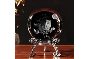 GINSSO 3D Owl Crystal Ball with Stand Paperweights Healing Ball, Owl Gifts for Men Women Family, Owls Decor for Room Office, Paperweight Art Glass Decorative, for Christmas Birthday (60mm)