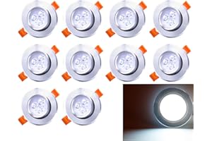 ‎YAKIMZ Yakimz 10er LED Einbaustrahler 3W, Einbauleuchten led Deckenspot, 6500K Kaltweiß LED Einbauspots, Deckenstrahler 245lm, Ø80 mm Lochbohrung Deckeneinbaustrahler mit 30° Schwenkbar [Energieklasse A++]