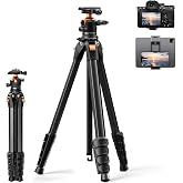 K&F CONCEPT 63"/162cm Travel Compact Tripod for Camera | Aluminum Portable Tripod Load Capacity 10KG, Lightweight Camera Trip