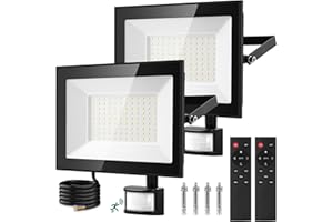 Viugreum 2 Packs Projecteur LED 100W Avec Détecteur de Mouvement et Télécommande, 10000LM Blanc Froid 6500K Dimmable, Étanche IP65 Avec Minuterie pour Jardin Garage