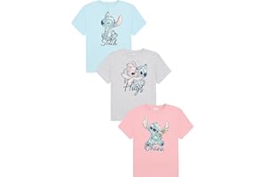 Disney Mädchen 3er Pack Lilo und Stitch T-Shirts Kinder Angel Sommer Oberteil Kurzarmshirts