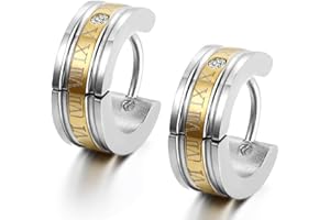 Flongo Boucles d'oreilles Homme Chic Chiffre Romain Acier Inoxydable Clous d'oreilles Couleur Argent Or Bleu Fantaisie Bijoux Cadeau