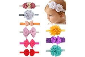ASYBHYY 10 Pcs Bebé Diadema Pelo Cintas, Turbante Hairband Headwear Vendas de Flores y Lazo para Recién Nacidos Niños Infántil Pequeños para Edad 0-3 años