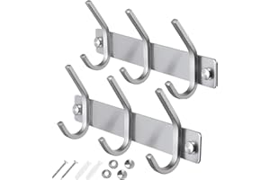 GlazieVault Coat Hooks Wall Mounted Coat Rack (Pack 2) - Heavy Duty Wall Hooks - Stainless Steel Wall Mounted Clothes Hooks Coat Hangers