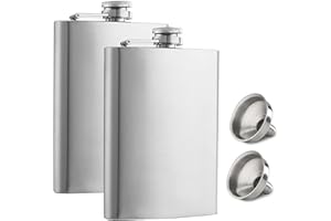 ILLUVA Lot de 2 Flasque Alcool avec Entonnoir, 8oz Flasque de Whisky en 304 Acier Inoxydable, Portable Flasque pour Alcool pour Hommes