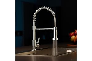 DAYONE Kitchen Sink Taps with Pull Down Sprayer, Spring 360° Swivel Kitchen Mixer Tap, 2 Spray Modes High Arc Single Handle Lever Kitchen Tap, UK Standard Commercial Kitchen Faucet, Chrome