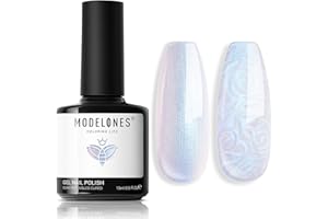 ‎MODELONES modelones UV Nagellack Weiß Blau,15 ML Gellack Pearl Effect Schimmer Meerjungfrau Gel Nagellack, Glitter Uv Lack Swirl Effekt, Soak Off Nail Gel Polish Nail Art DIY