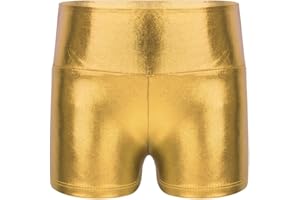 FEESHOW Kids Girls Shiny Metallic Gymnastic Dance Booty Shorts Sports Workout Bottoms Hip Hop Jazz Dance Costume Activewear