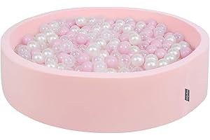KiddyMoon Piscina De Bolas 120X30cm/600 Bolas Redondo Grande para Ninos,Hecha En La UE, Rosa:Rosa Claro/Perla/Transparente