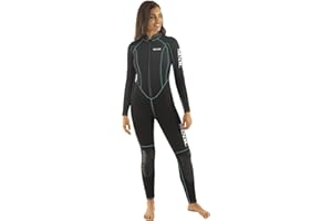 SEAC Carezza Lady, Muta Lunga Monopezzo in Neoprene bifoderato da 2 mm, con Cerniera Anteriore e Protezioni in PU sulle Ginocchia Donna, Nero/Tiffany