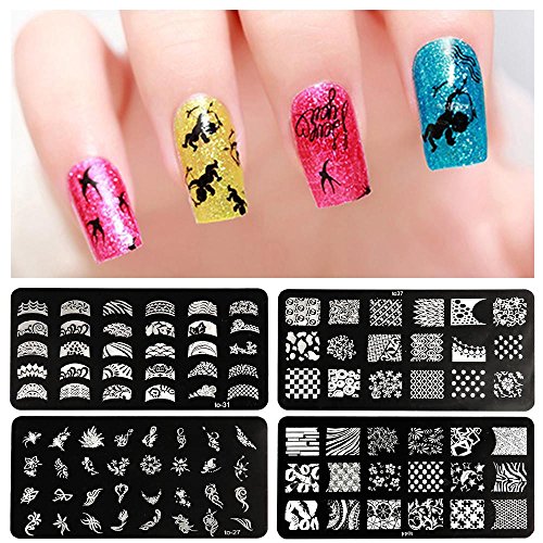 Yahee 12 Stück Nailart Schablonen Platten Nageldesign Maniküre Set mit Stempel - 3