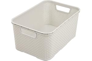 BranQ - Home Essential Cesta universal multifuncional en diseño de ratán, tamaño M 10 L, sin BPA, plástico PP, crema, 28,8 x 19,7 x 16,2 cm