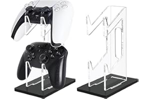 FYY Game Controller Holder 2 Tiers - Universal Dual Controller Stand Headphone Holder, Acrylic Black Controller Display Stand Compatible with Nintendo Switch Xbox PS5 PS4, Desk Mounts for Controller
