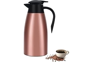 TOWEAR Jarra isotérmica de 2 l, termo café 304, acero inoxidable, doble pared, aislado termo 2 l, con asa y caño para café, olla termo para agua caliente en la oficina, hotel y restaurante (color oro rosa)
