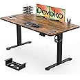 Devoko Electric Standing Desk 140x80cm with USB Charging Height Adjustable with Desktop Sit Stand Up Heavy Duty Steel 3 Memory Smart Pannel(Rustic Brown)
