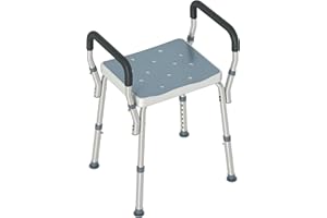 HOMCOM Sgabello Doccia in Alluminio, Sgabello Bagno ad Altezza Regolabile 57-69 cm con Braccioli, Sedia per Doccia Anziani 150 kg, Sedile per Vasca da Bagno con Piedini Antiscivolo, Blu