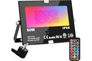 ChangM Focos LED RGB Exterior, Foco LED Proyector Colores IP66, 50W Foco 12 Colores con Control Remoto, 4 Modos, Función de Memoria y Temporizador, Decoración Jardín Fiesta Hotel 1 Pack