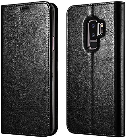 XOOMZ Galaxy S9 Plus Wallet Case, Vegan Leather Folio Flip Cover with Kickstand and Credit Card Slots for Samsung S9 Plus (2018) 6.2 Inch (Black)