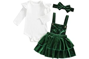 Vioyavo 3 Pezzi Bambina Completo Tuto a Manica Lunga + Gonna Bretelle Fascia per Capelli Elegante Principessa per Natale