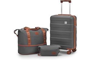 imiomo Kofferset 3 Teilig Hartschale Reisekoffer von ABS Trolley 4 Rollen Der Gepäcksets mit TSA-Schloss Enthält 1 Reisetasche und 1 Kulturbeutel Grau