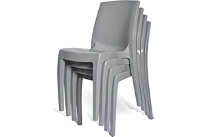 4 FRONT FURNITURE 4 x Chairs Grey Gloss, Stackable, Recyclable, Strong, Made in UK, Durable, Stylish, Comfortable, UV Resistant | Kitchen, Living, Dining, Office, Outdoor, Café, Restaurant, College, Hotel, Event
