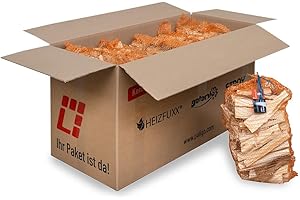 HEIZFUXX Anzündholz Blue 18cm 5dm3 x 10 Sack 50dm3 1 Paket Weichholz Anfeuerholz Anmachholz Brennholz Kaminholz Ofenholz Trocken Ofenfertig Paligo