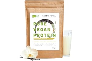 FAIRNATURAL Protéines Vegan BIO Vanille sans soja [d'Allemagne] - 600g 3K Protéine végétale de riz biologique, protéine de chanvre et de pois »Pour la cuisine et comme boisson protéinée«