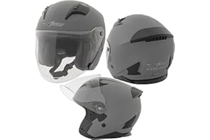 A-PRO Casco Jet Moto Aperto Visiera Scooter Antigraffio Urbano ECE 22-06 Grigio Opaco L