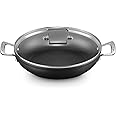Le Creuset Toughened Non-Stick 28x6.5cm Shallow Casserole/Braiser with Glass Lid, Aluminium, 51107280010502, Black