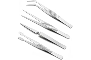 FYHJNC 4-Piece Tweezers Set - Professional Stainless Steel Self Locking Hobby Tweezers for Craft/Jewellery/Stamps/Model Making/Electronics,Stone Picking Tool