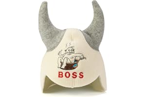 ‎NATURAL TEXTILE Natural Textile Saunahut 'Sauna Boss Devil' White - 100% organische Wollfilzmützen - Schützen Sie Ihren Kopf vor Hitze - Englische Sauna E-Book Handbuch inklusiv - mit Stickerei