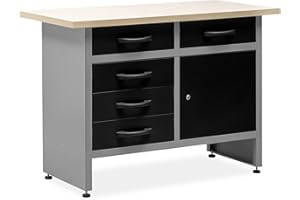 METALL MÖBELL WORKBENCH & TOOLS METALLMOBELL - Banco da Lavoro Officina, 120x60x84cm, con Cassetti e Armadietto | Tavolo da Lavoro Garage, Banchetto da Lavoro, Banco da Falegname, Banco da Lavoro Garage, Banco Lavoro MB017G
