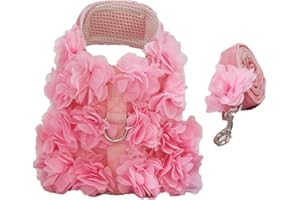 LtuzPet Vintage Floral Dog Dress with Leash Dog Harness Dress Leash Set Puppy Cat Rabbit Dresses with D-ring