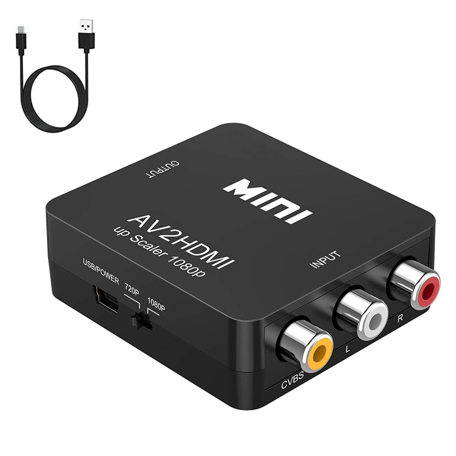 Vilcome Rca To Hdmi, Av To Hdmi, 1080P Mini Rca Composite Cvbs Av To Hdmi Video Audio Converter Adapter Supporting Pal/Ntsc With Usb Charge Cable For Pc Laptop Xbox Ps4 Ps3 Tv Stb Vhs Vcr Dvd(Black)