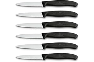 Victorinox Set di Coltelli per Verdure Professionali Swiss Classic, 6 Pezzi, Coltelli Multiuso, Lame Affilate Ondulate, 8 cm, Robusti Manici in Plastica, Nero