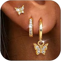 Chriscoco 4 paar gouden hoepel oorbellen voor vrouwen 14K vergulde Huggie oorbellen kleine zilveren hoepel oorbellen Hypoallergeen grote hoepel oorbellen set lichtgewicht Earring Stack