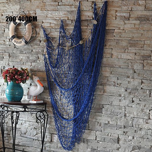 Dngdom Dekoration Fischnetz mit Muscheln Maritime Deko150cm*200cm (Blau)