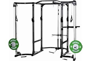 ‎SF SUPRFIT SUPRFIT Power Rack - Multi Squat Rack Kraftstation mit Safety Spotter, J-Cups & Dip Station, Powerracks mit Multigrip Klimmzugstange und optionalem Latzug und/oder Kabelzug, Fitness Rack in Schwarz
