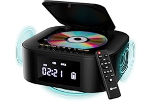 KLIM Boombox E1 - Reproductor de CD portátil - Bass Boost con Subwoofer - Radio FM y batería Recargable - Bluetooth, MP3, AUX, CD-ROM, USB - Radio CD portátil con Mando - Negro/Dorado