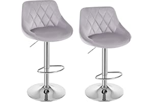 ‎WOLTU WOLTU Barhocker 2er Set, Hocker höhenverstellbar drehbar, gepolsterter Samtsitz, mit Rückenlehne Fußstütze, rutschfest, für Küche Hausbar, Hellgrau, BH138hgr-2