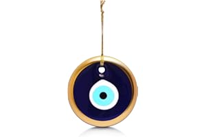 MYSTIC JEWELS - Vetro contro il male degli occhi, blu e bianco, grande occhio turco 12 cm circa con foro, incantesimi di buona fortuna da appendere alla parete